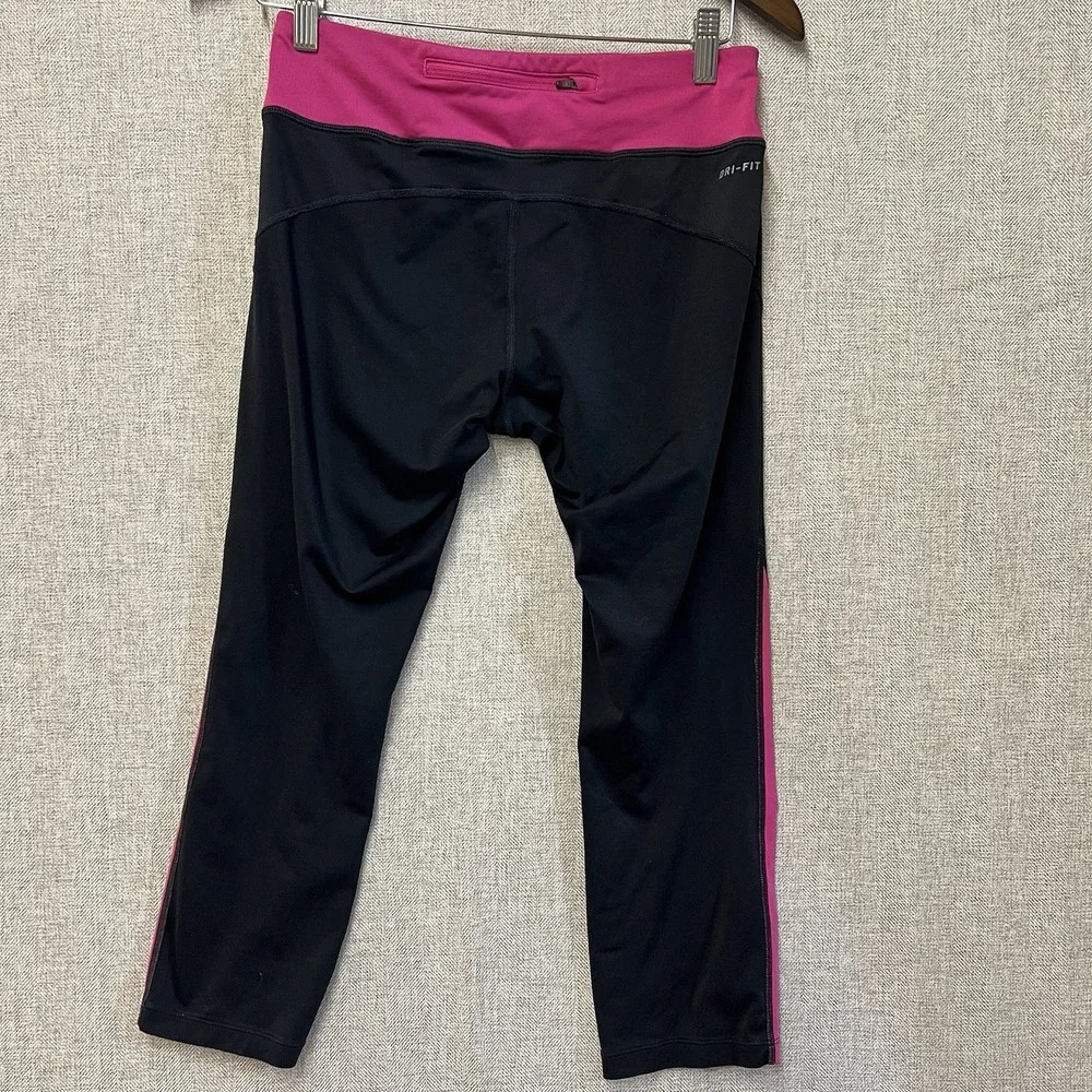 Nike‎ Dri-FIT Running Leggings Womens Medium Black Pink Cropped Zipper Pocket